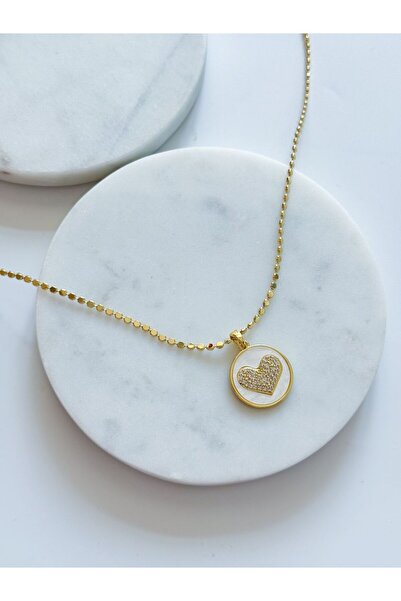 CHARMLUCKY ÇELİK TAŞLI SEDEFLİ KALP DÖRTGEN ZİNCİR KOLYE