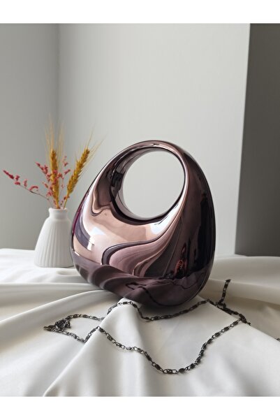 VivazzaLuxe Women's Metallic Oval Handle Mica Evening Dress Clutch Bag