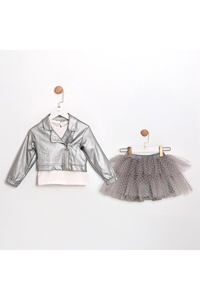 ministok Silver Jacket Tutu Skirt Blouse Triple Girl's Set