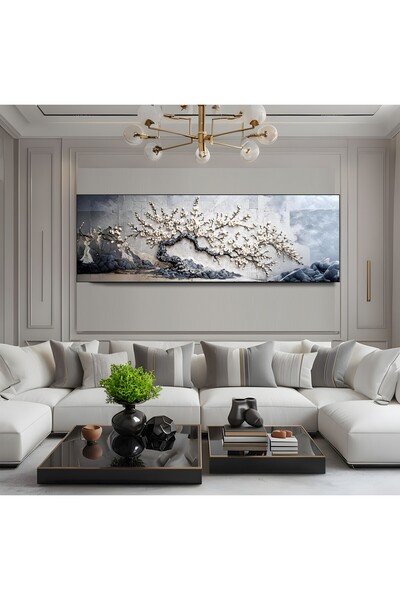 EMYA HOME Beyaz Ağaç Panoramik Kanvas Tablo