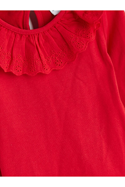 LC Waikiki Red Collar Detailed Combed Cotton Girls' T-Shirt