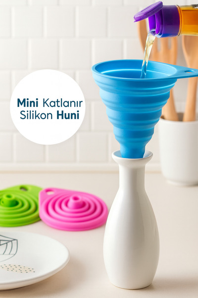 EUROLUXE 4 Folding Silicone Funnels |   Mini, Portable and Durable Kitchen Funnel – Practical Filling Device