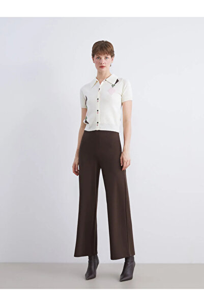 LC Waikiki Γυναικείο φούτερ LCW Comfort καφέ με ελαστική μέση και φαρδύ πόδι