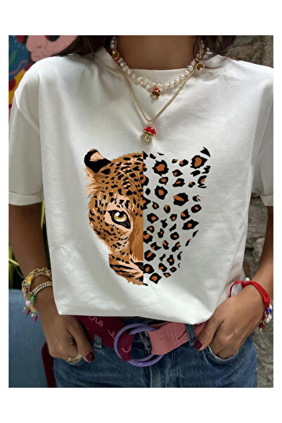 Tubinyoo تي شيرت كبير الحجم مطبوع عليه الفهد للجنسين