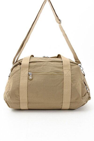 H&D COLLECTİON Unisex μεγάλου μεγέθους μπεζ υφασμάτινη τσάντα αθλητικών και ταξιδιού με χιαστί λουράκι και τμήμα παπουτσιών
