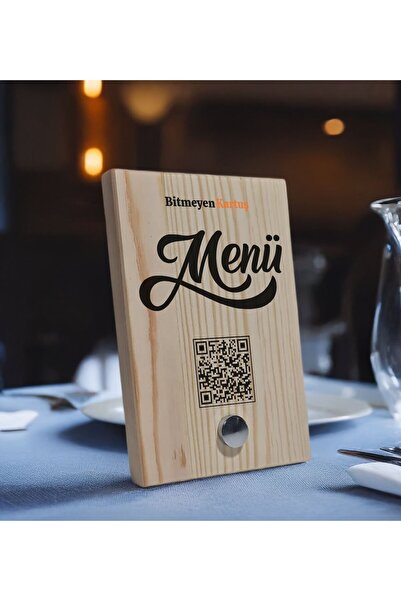 Bk Gift Restoran & Cafe & Barlara Özel Doğal Ahşap QR Menü Standı – Metal Aya...