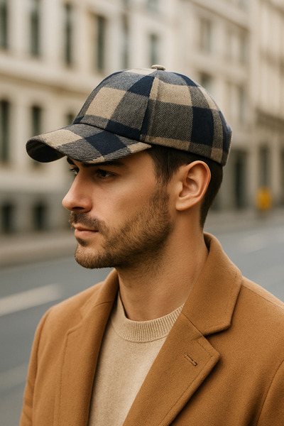 MEKİK BUTİK Cashmere Hat with Plaid Pattern