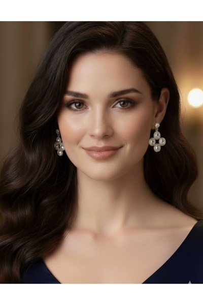 Manu Collection Kadın Çelik gold detaylı taşlı trend küpe sınırlı sayıda özel tasarım