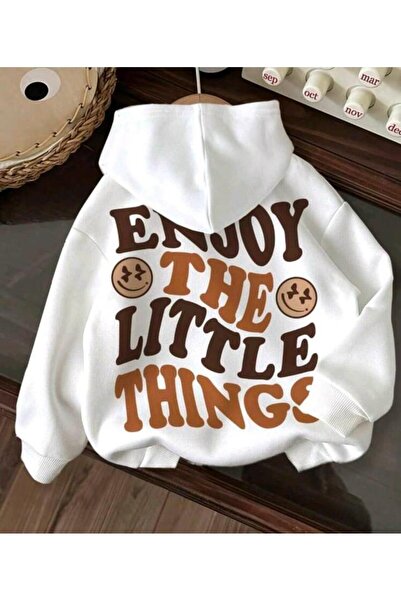 Elvino Hanorac supradimensionat unisex pentru femei/bărbați cu glugă, cu imprimeu Enjoy The Little Things, din 3 fire