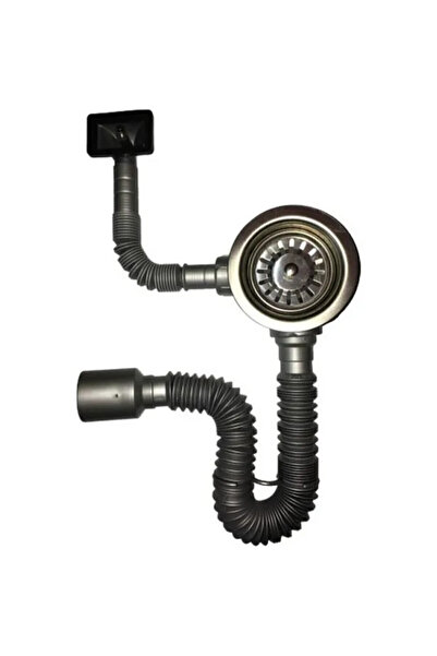 AKKON Lüks Çöpmak Yandan Taşmalı Körüklü Evye Lavabo Sifonu Gri