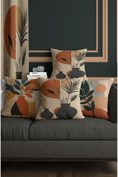 ALAMODECOR Nordic Vase Patterned Punch Knit Look 4-Piece Throw Pillow Cover S...