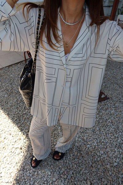 Özge Özgenç Geometric Pattern Shirt and Pants Set