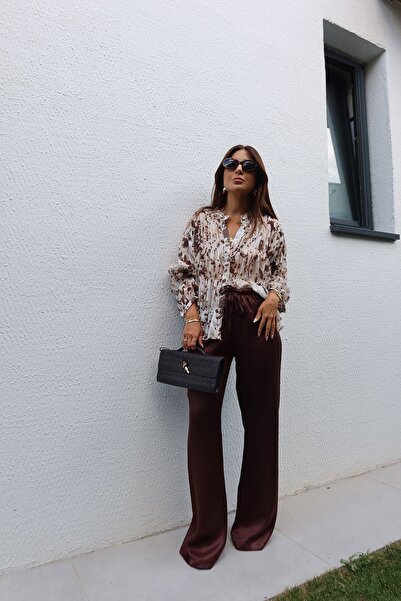 Özge Özgenç Spanish Leg Satin Trousers