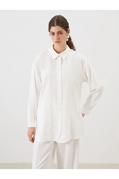 LC Waikiki Ecru Openwork Brode Detailed Women's Shirt Tunic