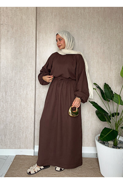 Moda Lippa Kakao Muslin Skirted Casual Set with Elasticated Sleeves