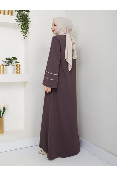 Zeynep Tesettür Düz Biyeli Ferace - Vizon/Bej