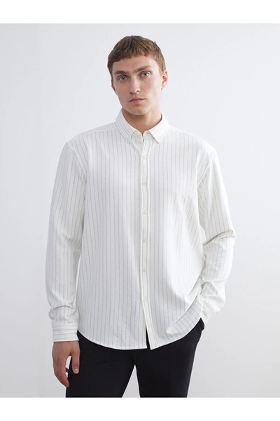 LC Waikiki Сlim Fit довгий рукав смугастий чоловічий сорочка з армурою