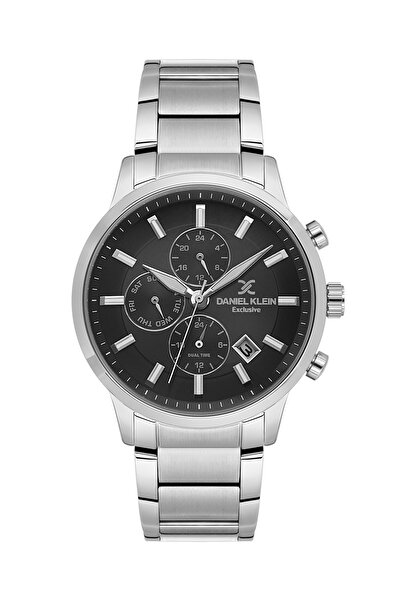 Daniel Klein Siyah Gümüş Dikey Aktif Fonksiyonlu Takvimli Çelik Kordonlu Erke...