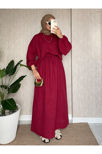 Moda Lippa Cherry Rot Muslin Skirted Elasticated Sleeve Loose Fit Set