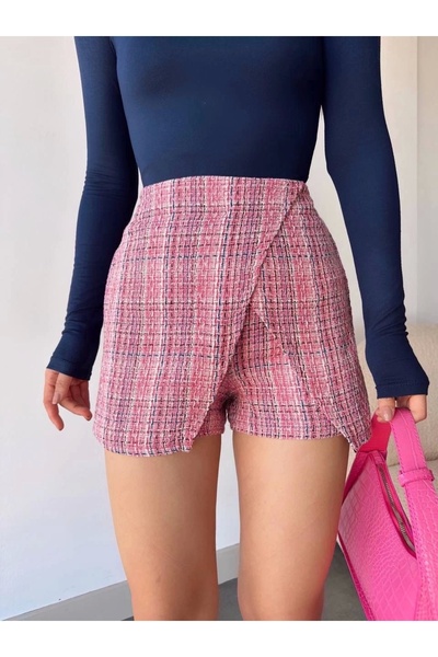 By Mop Tweed Shorts Skirt with Flap Red