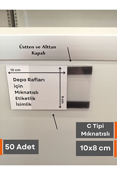 Şeffaf Etiket 50 Ad Mıknatıslı C Tipi 8x10 Cm Depo Ürün Etiketlik Şeffaf Magn...