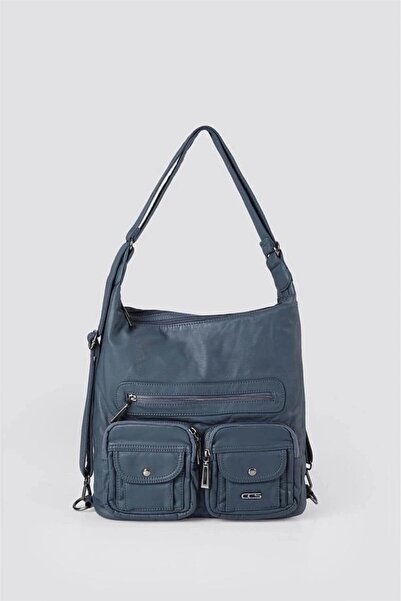 alluria Kinya blue leather shoulder bag