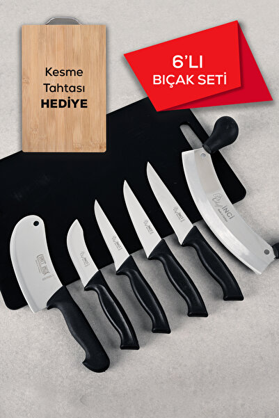 İnci 6 Parça Bıçak Seti Kesme Tahtası Hediye