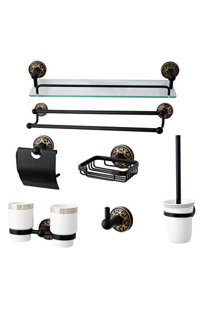 Trendy's Σετ αξεσουάρ μπάνιου TRENDY'S, επτά τεμάχια, μαύρο και χρυσό