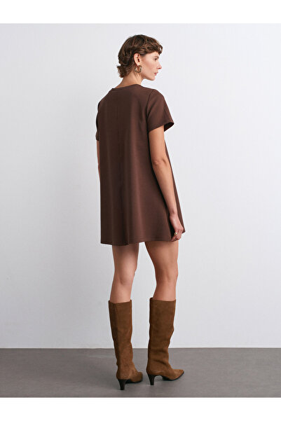 Dilvin 91523 Short Sleeve Mini Dress-Light Brown