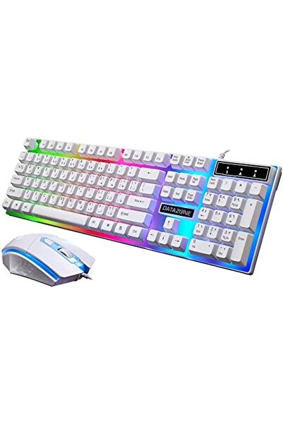 Datazone لوحة مفاتيح وماوس ألعاب سلكية بإضاءة خلفية - أضواء LED متعددة الألوان - ملمس ميكانيكي - أبيض G