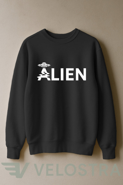Velostra Unisex Alien Printed 3-Thread Ribbed Crew Neck Sweatshirt