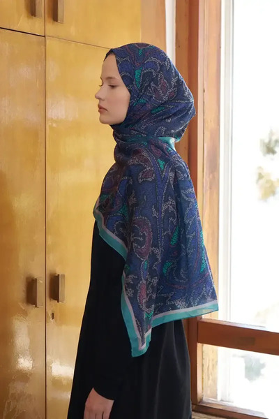 Madame Polo Endless Brise Desen Şal - Gece Mavisi