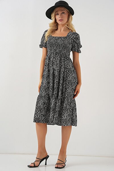 Hiccup Bdart Floral Square Neck Tie Midi Dress