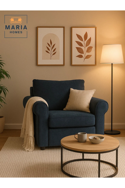 MARIA HOMES Blue Fabric Armchair – Single Seater Sofa for Living Room Comfort