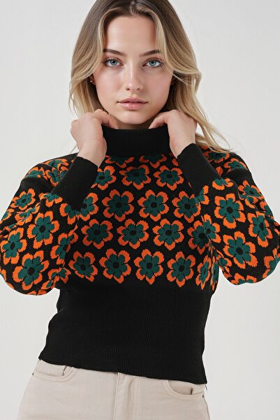 Hiccup Bdart Floral Patterned, Reclinable, High Neck, Short Sweater