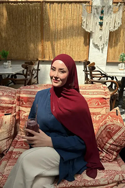 Madame Polo Krep Şifon Şal - Bordo