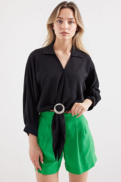 Hiccup Bdart Short Blouse with Ribbon Ties