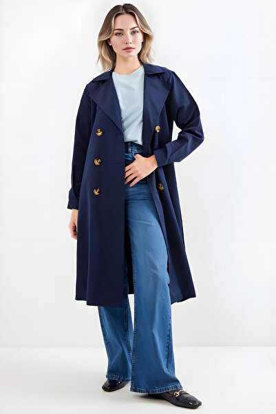 Hiccup BDART Düğmeli İki Yaka Uzun Trençkot