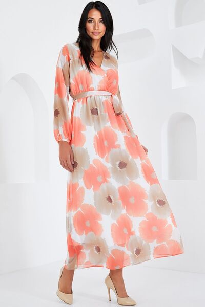 Hiccup Bdart Floral Print V-Neck Maxi Closure Dress and Belt