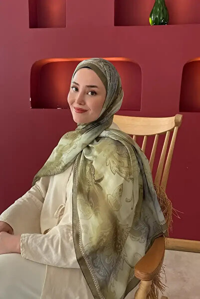 Madame Polo Prestige Vintage Desen Şal - Yağ Yeşili