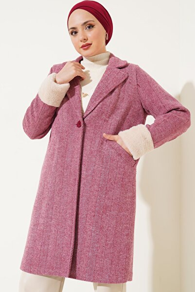 Hiccup BDART herringbone feather-sleeve wool coat