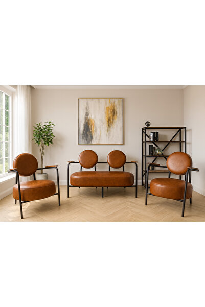 Azra Mobilya Venüs Koltuk Takımı Taba – Dekoratif Modern Deri Koltuk Seti | Ofis ve Ev Kullanımı