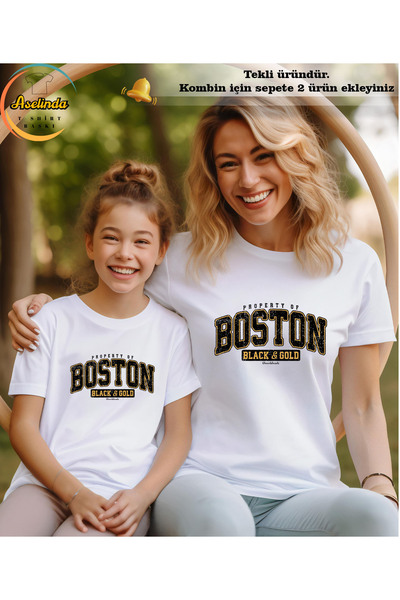 ASELİNDA Unisex Boston Design Printed Tshirt-Family Matching T-Shirt (Add 2 Items to Make a Matching Set)