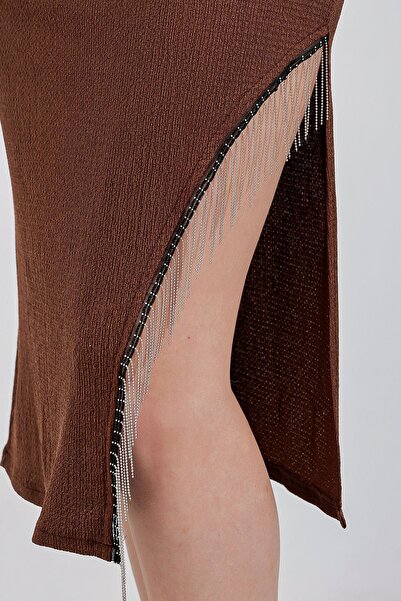 Hiccup Bdart Chain Detailed Textured Midi Skirt