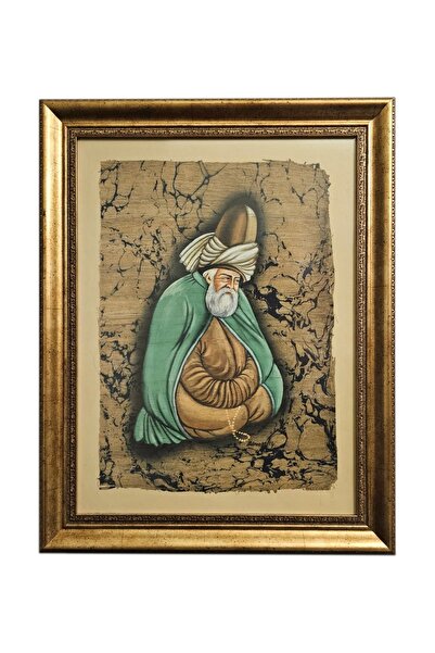 Sinan Grafik 5610 Papirus Kağıdı Üzerine Ebrulu ( Hz . Mevlâna ) Resimli Çerçeve