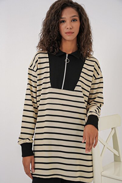 Hiccup Bdart Striped Zippered Comfortable Top