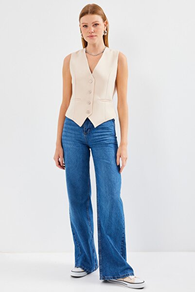 Hiccup BDART Düğmeli, V-Yakalı, Dar Fitli Örme Yelek