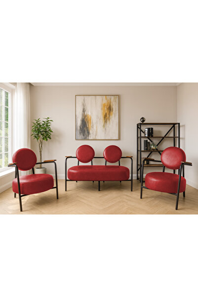 Azra Mobilya Venüs Koltuk Takımı Kırmızı – Dekoratif Modern Deri Koltuk Seti ...