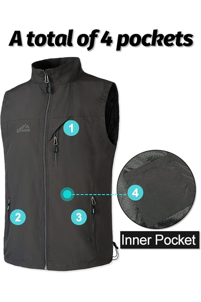 OEM Lightweight, breathable, waterproof vest with zipper and pockets for nature outings M
