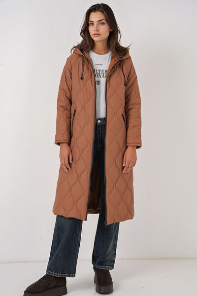 Hiccup Bdart Hooded Long Puffer Coat with Puffer Design